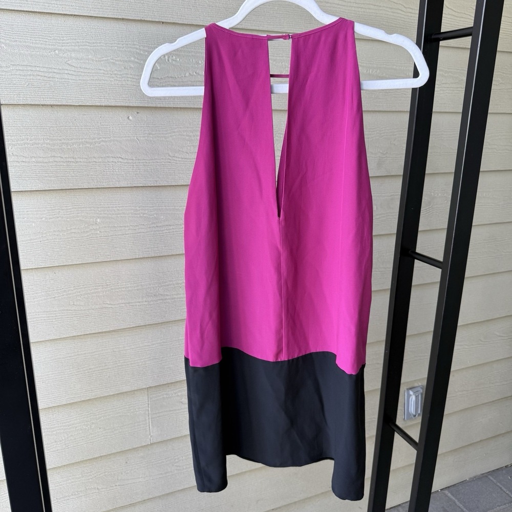 Parker 100% Silk Colorblock Mini Dress Women's XSmall Pink Black Night Out Chic - Picture 5 of 8